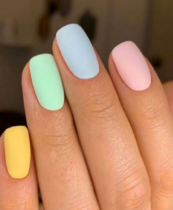 Matte pastel Easter egg colors - yellow, mint, blue, and pink