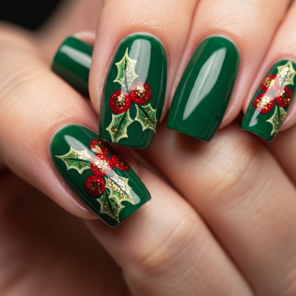 Holly berry Christmas nails