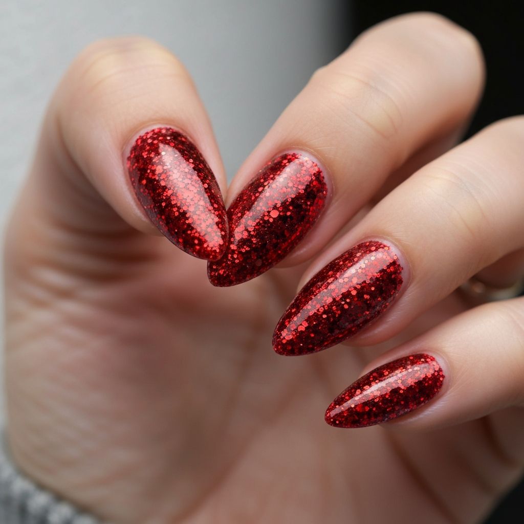 Red glitter Valentine's nails