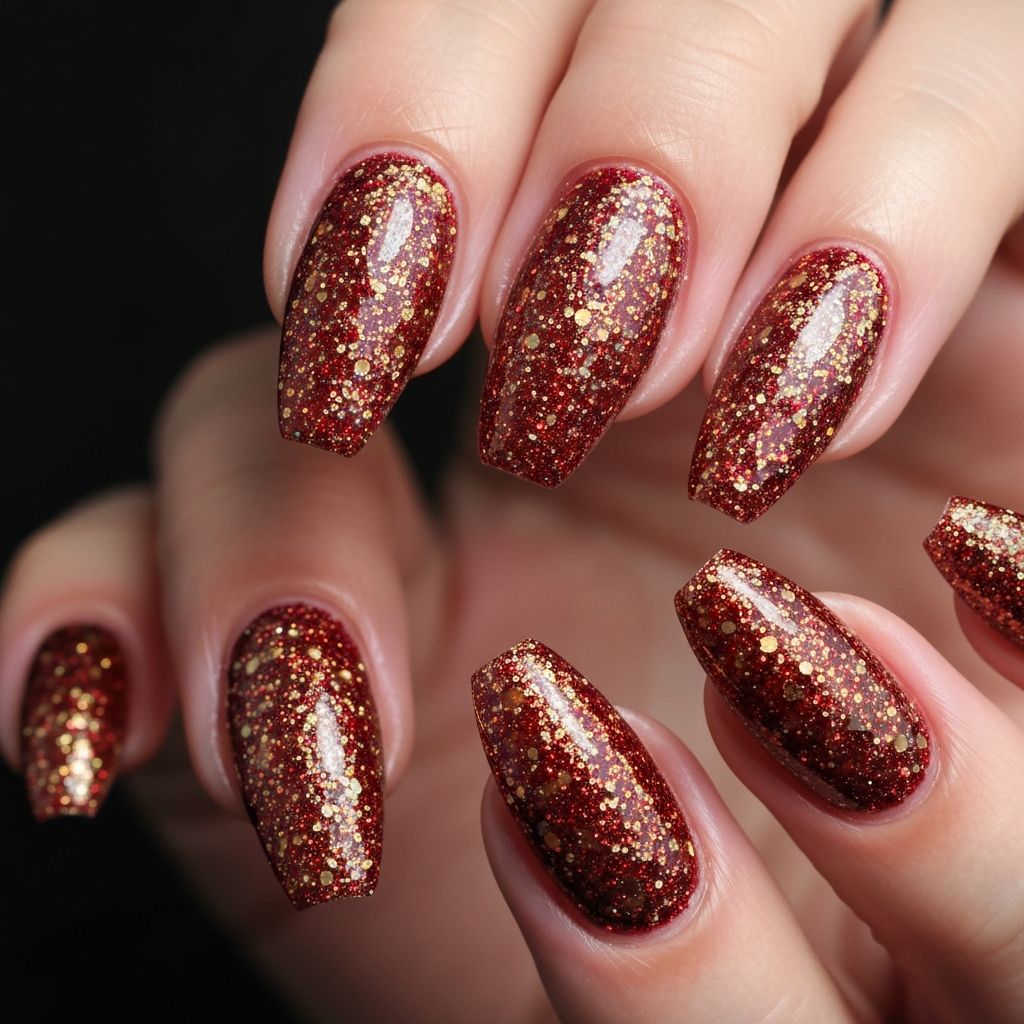 Red and gold Christmas nails