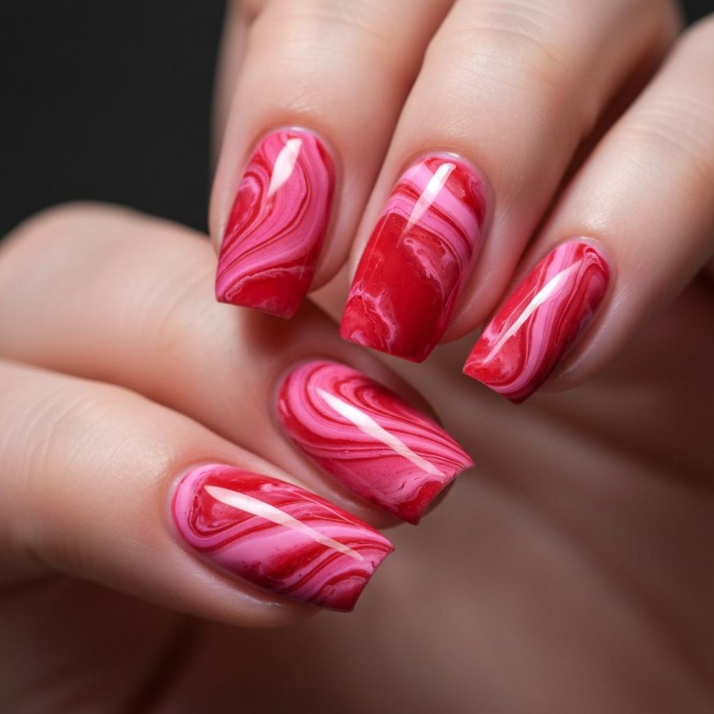 Marble Valentine's nails