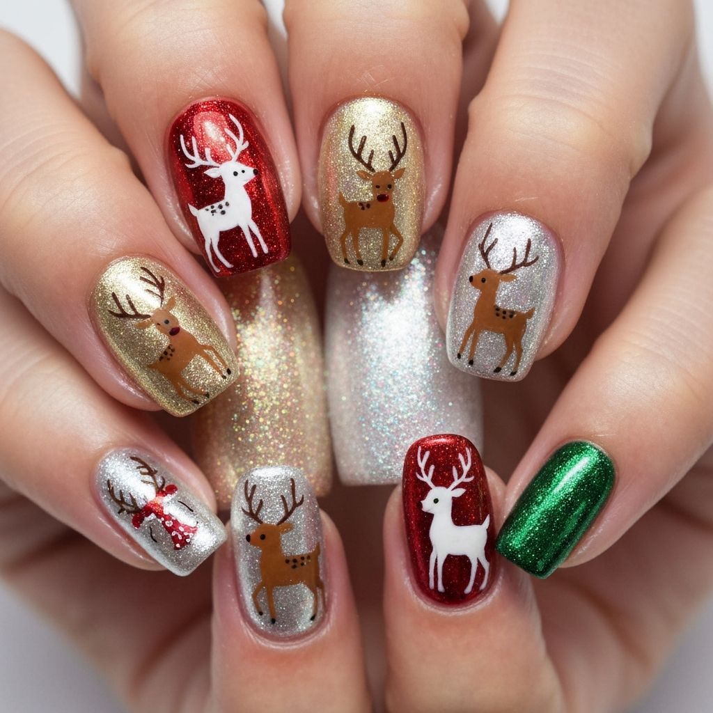 Reindeer Christmas nail design