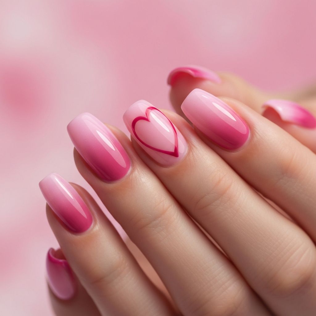 Pink ombre Valentine's nails